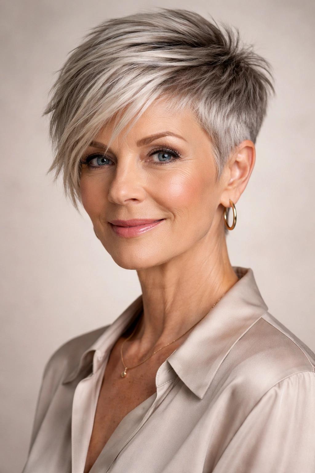 Asymmetrischer Pixie Cut Frau