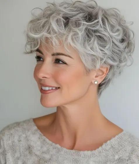 Lockiger Bixie Cut grau