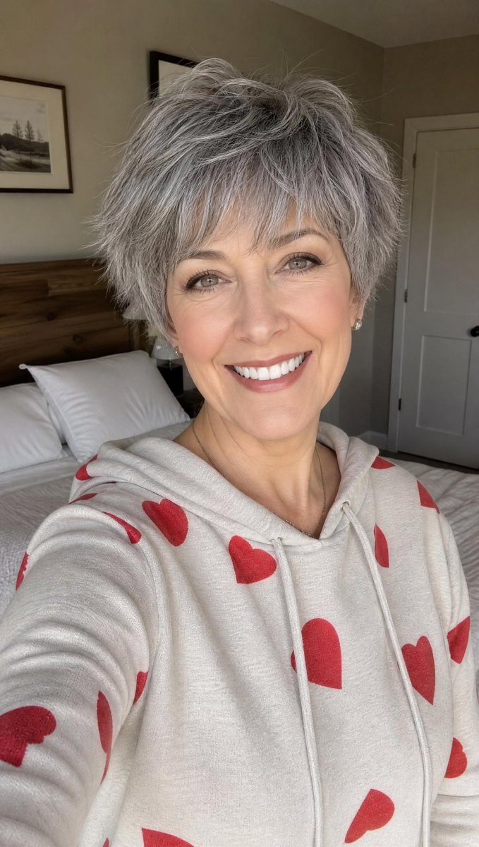 Bixie Cut mit Pony grau