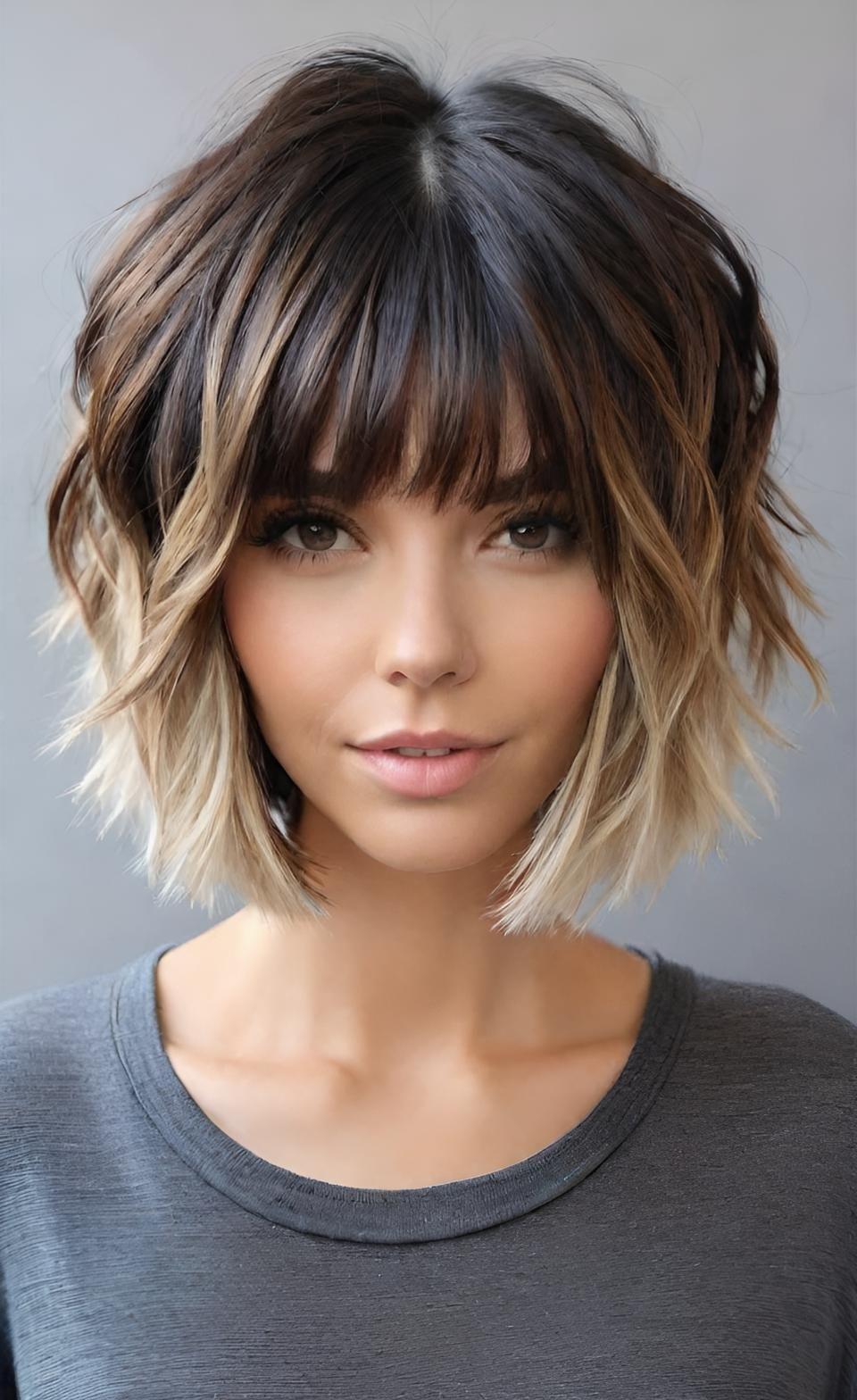 Shaggy Bob mit blonden und braunen Farbtönen