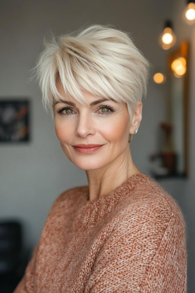 Blonder Pixie Cut mit Pony