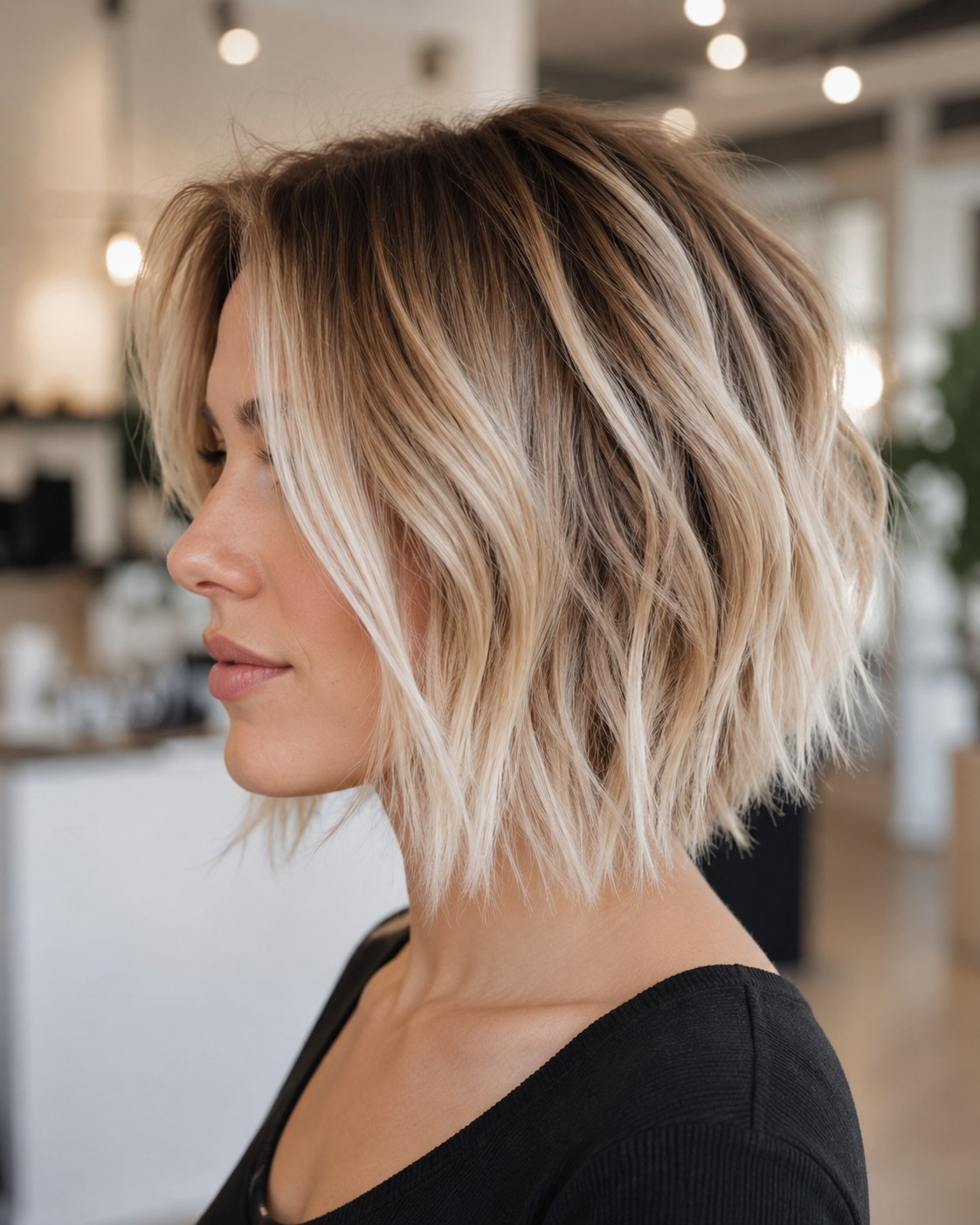 Wellen-Bob mittellang mit texturierten Spitzen und natürlicher Beach-Wave-Optik
