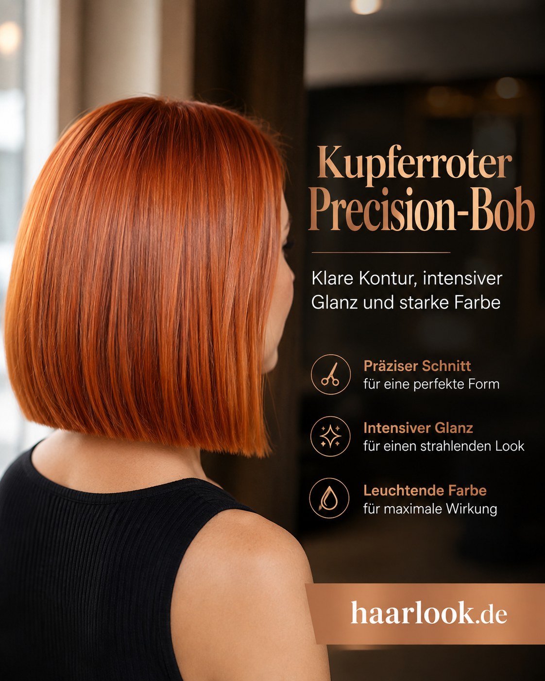 Kupferroter Precision-Bob mit klarer Kontur und intensivem Glanz