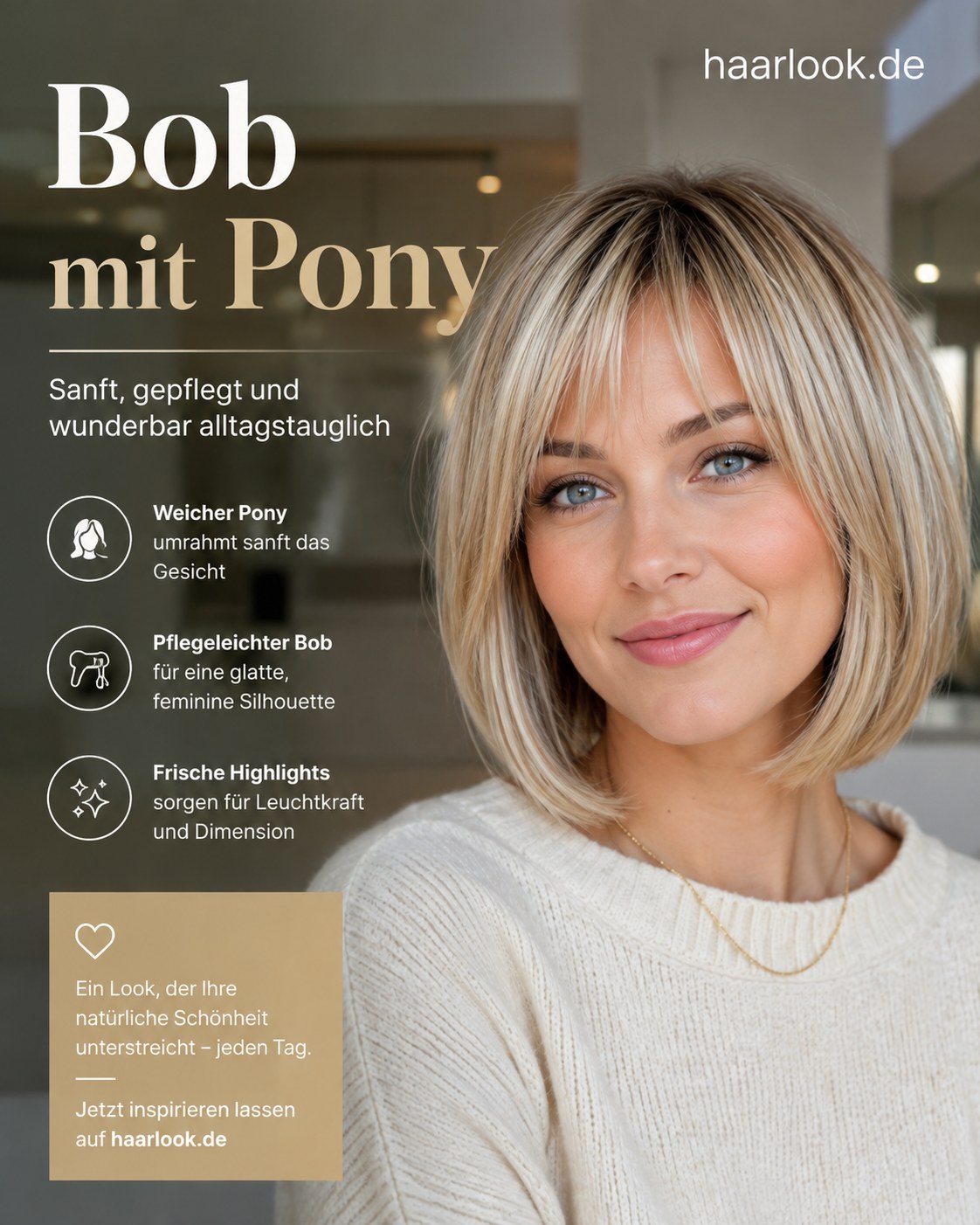 Bob mit Pony und sanften Highlights als alltagstaugliche Bob Frisur ab 50