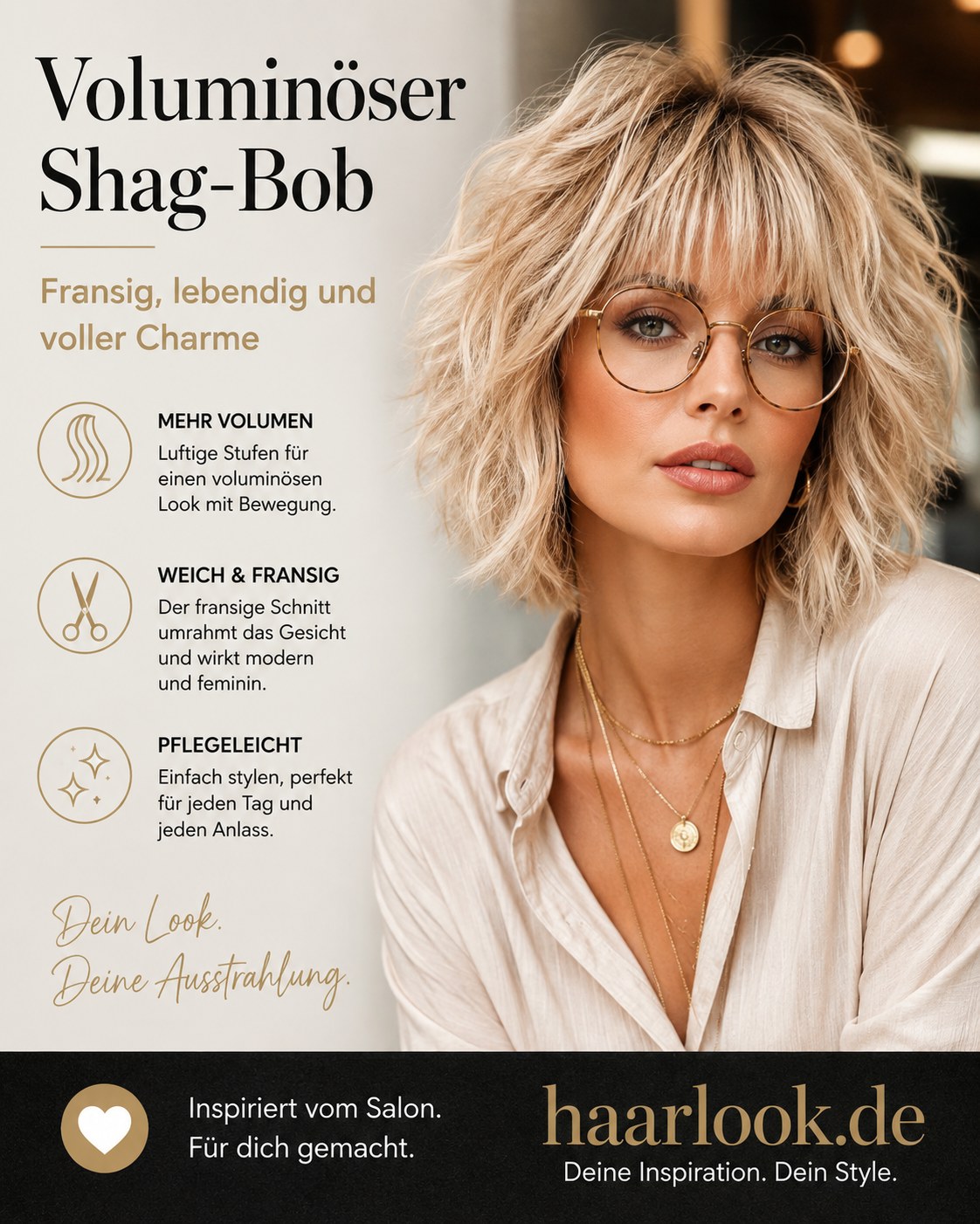 Voluminöser Shag-Bob mit fransigen Stufen als lebendige Bob Frisur ab 50