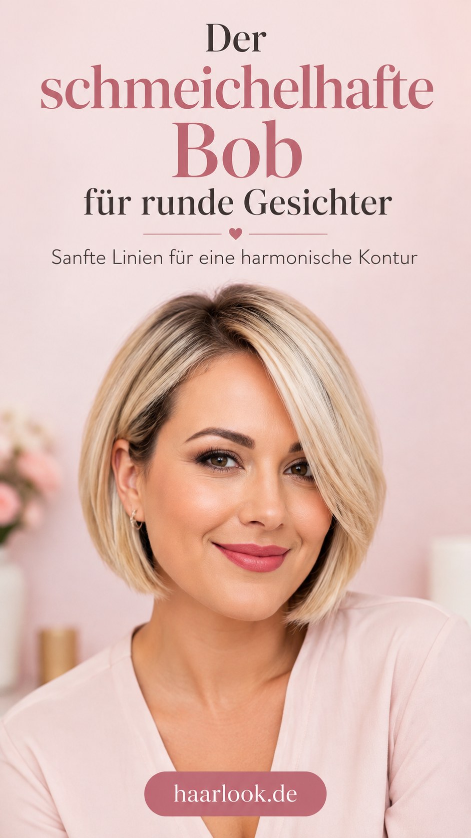 Schmeichelhafter gestufter Bob für runde Gesichter mit sanften Konturlinien