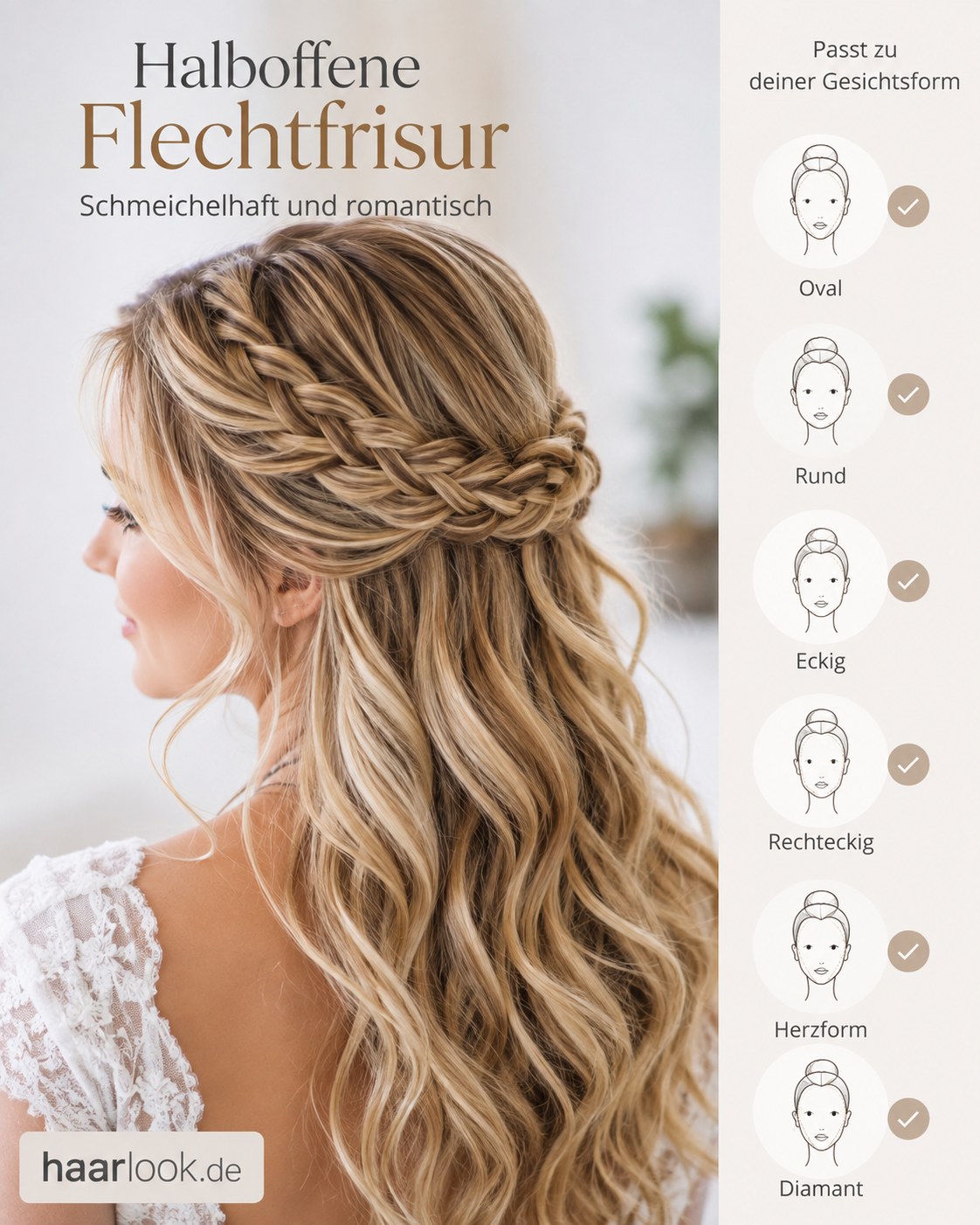 Halboffene Flechtfrisur als Brautjungfern Frisur Locken passend zu jeder Gesichtsform