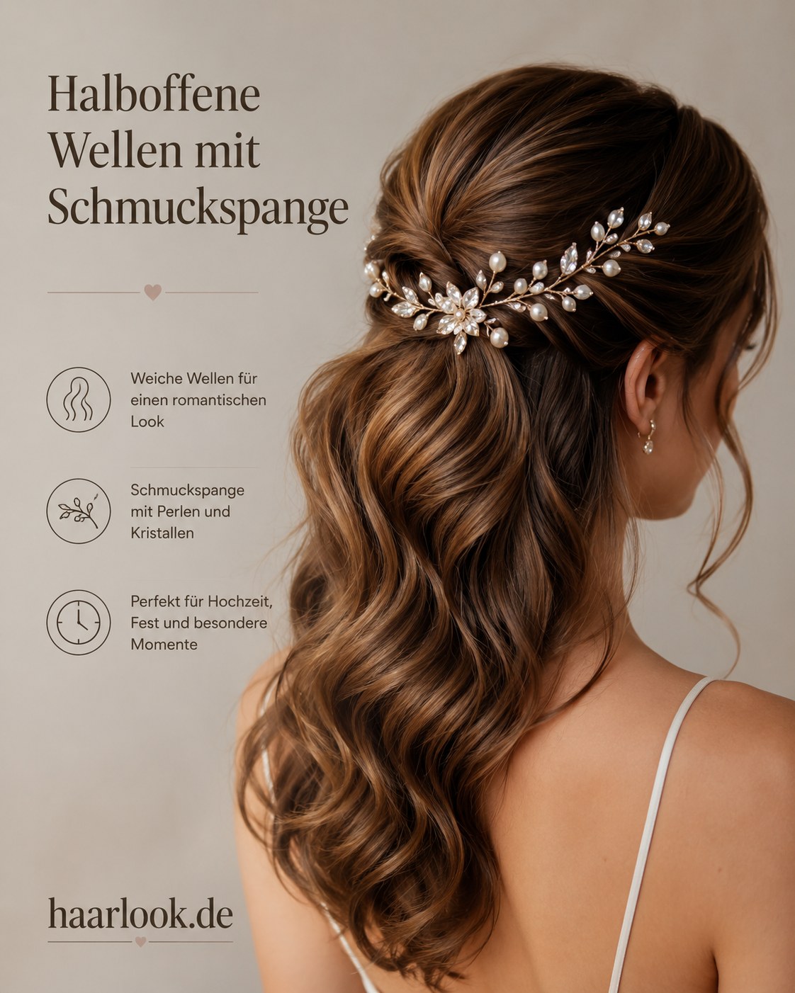 Halboffene Wellen als Brautjungfern Frisur Locken mit funkelnder Schmuckspange