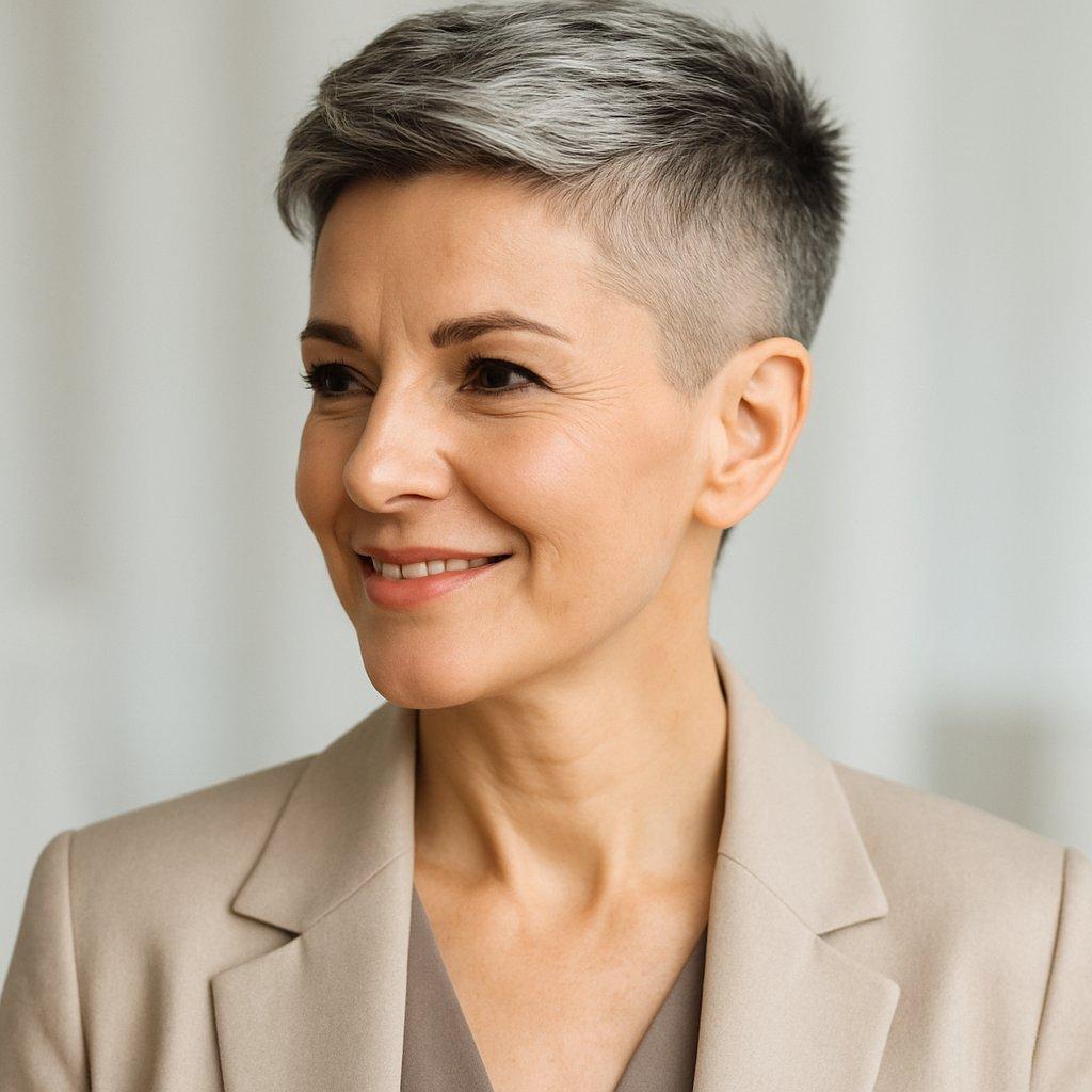 Garçon Schnitt elegante Frau über 50