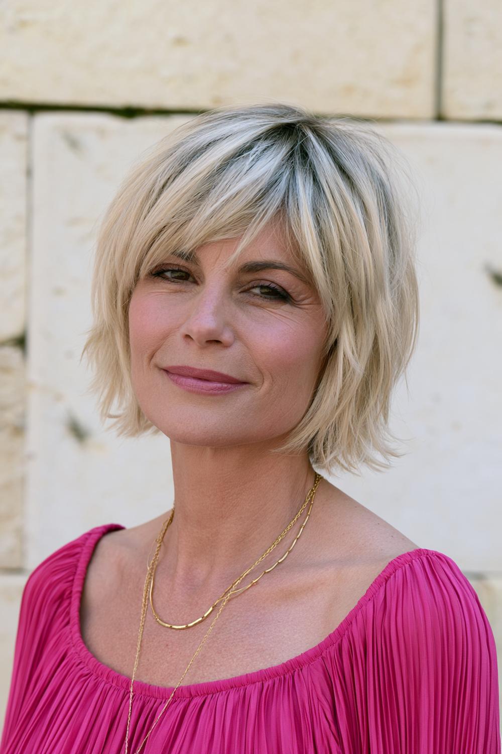Platinblonder Shag mit Pony