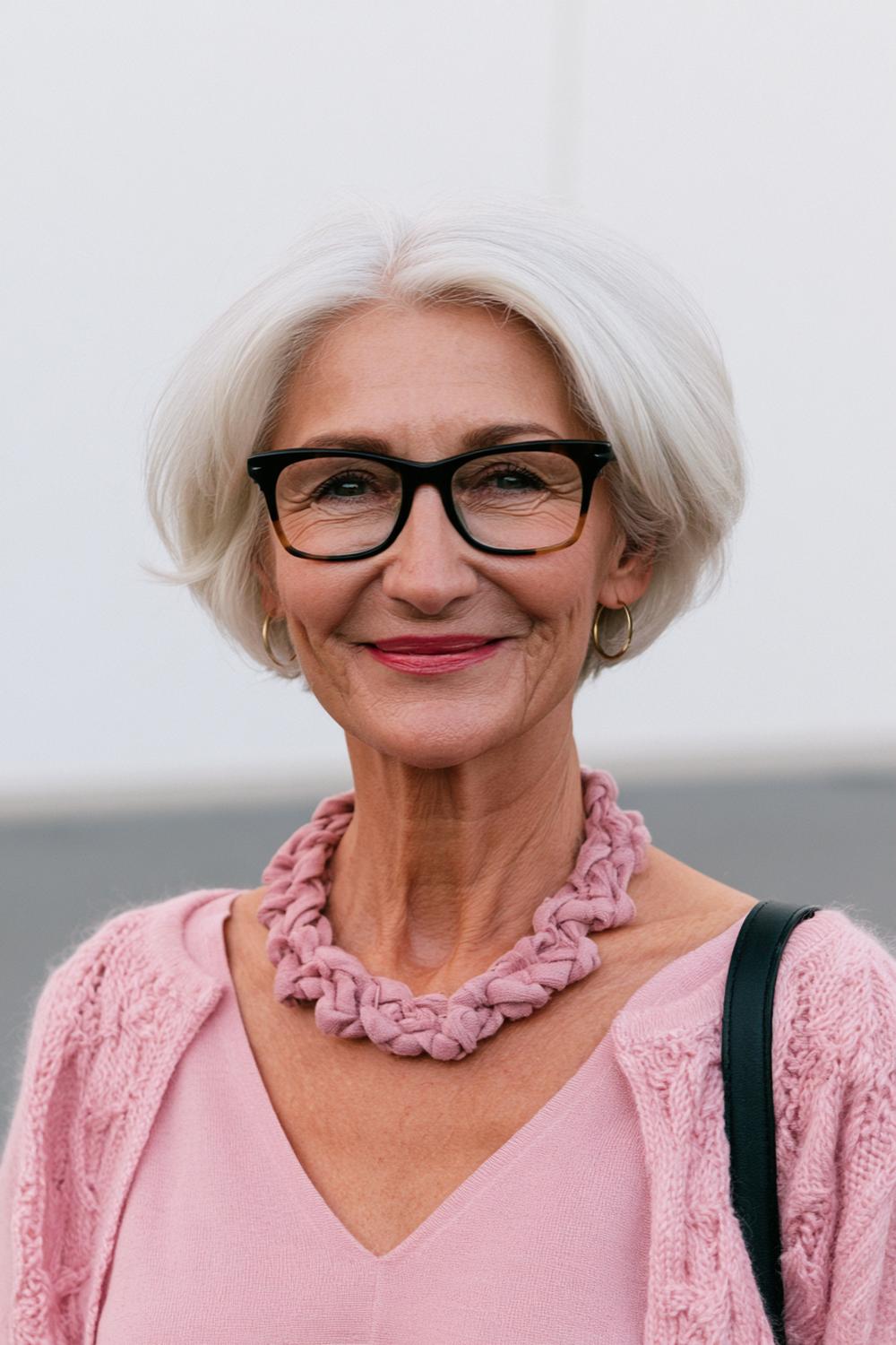 Eleganter Bob mit schwarzer Brille