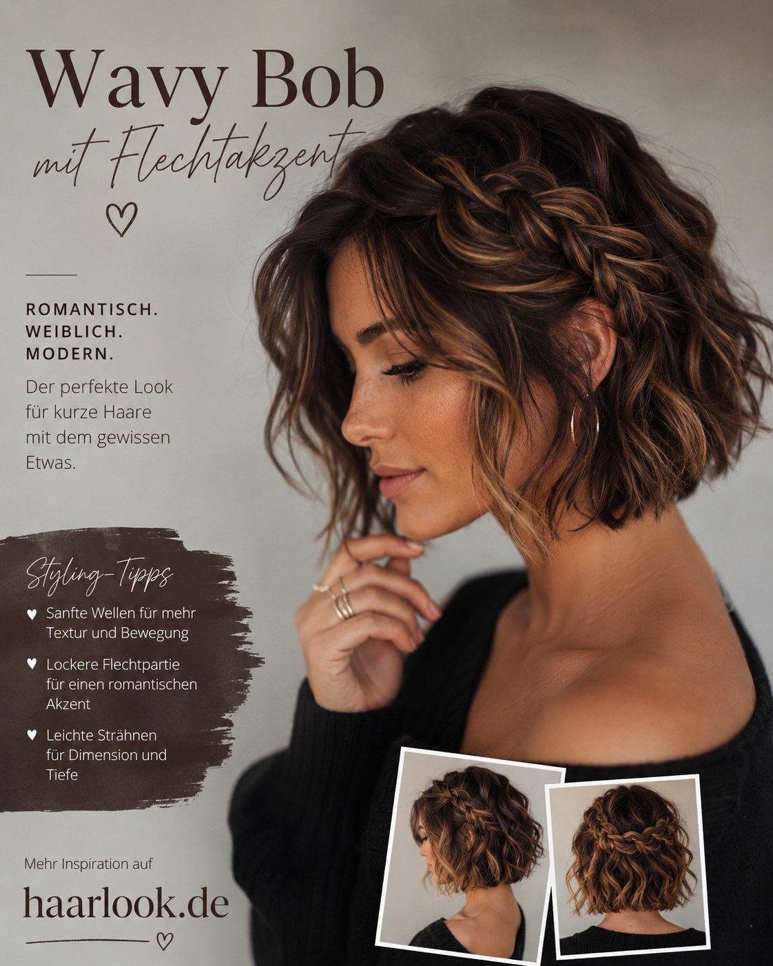 Wavy Bob mit romantischem Flechtakzent für texturiertes mittellanges Haar