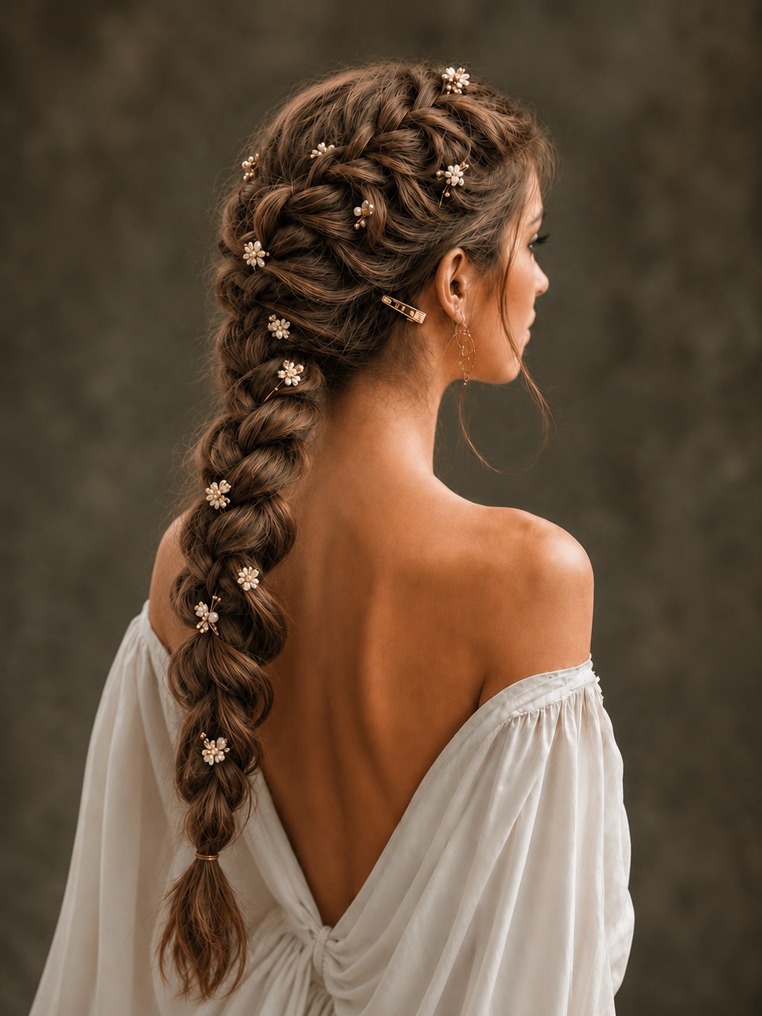 Geflochtene Brautfrisur Mit Perlen - Der Große Boho - Zopf