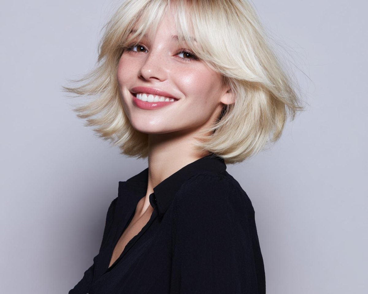 Moderner Beauty Look blonder Bob