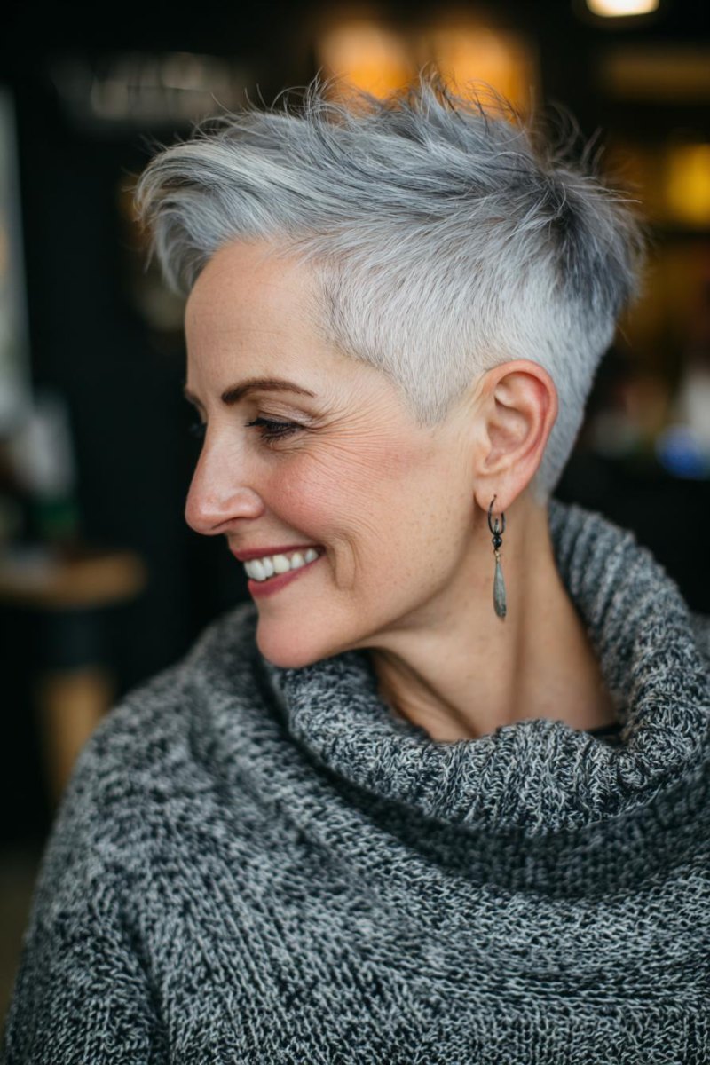 Grauer Undercut Pixie natürlich