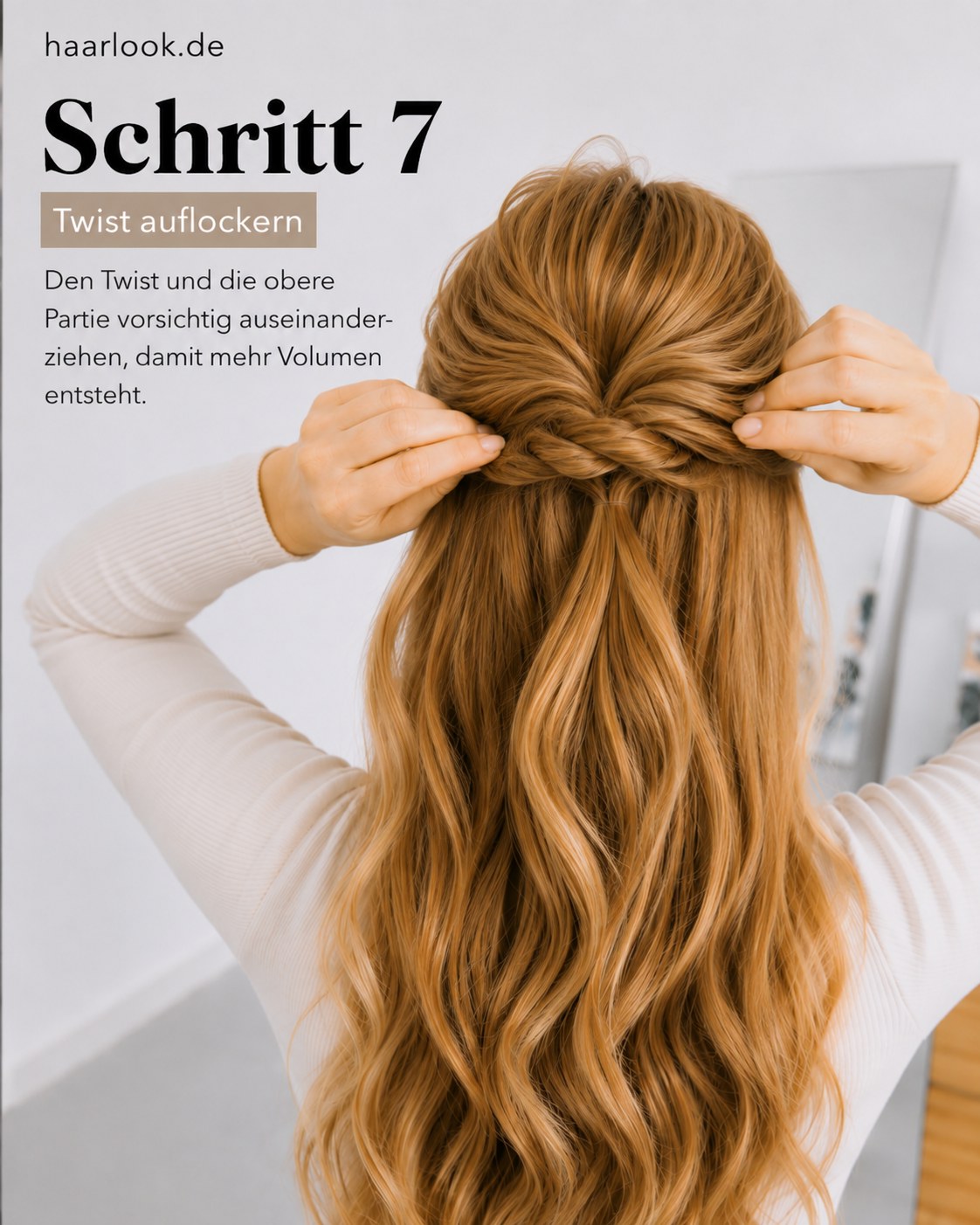 Finger ziehen Twist und obere Partie vorsichtig auseinander, um mehr Volumen zu erzeugen