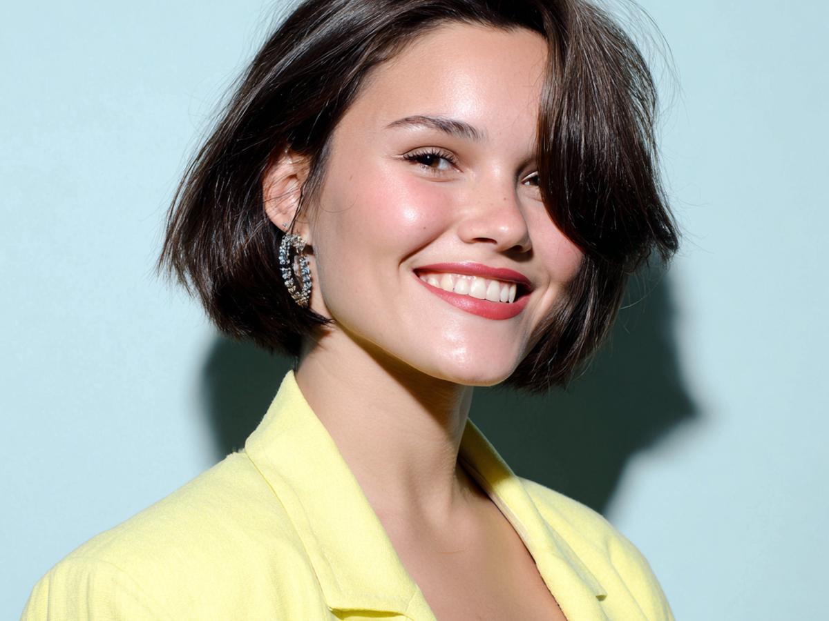 Gerader Kurzer Bob Seitenscheitel Braun