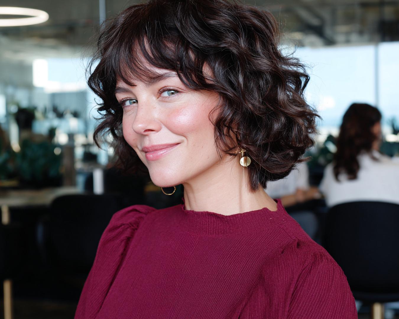 Lockiger Bob Mit Pony Braun