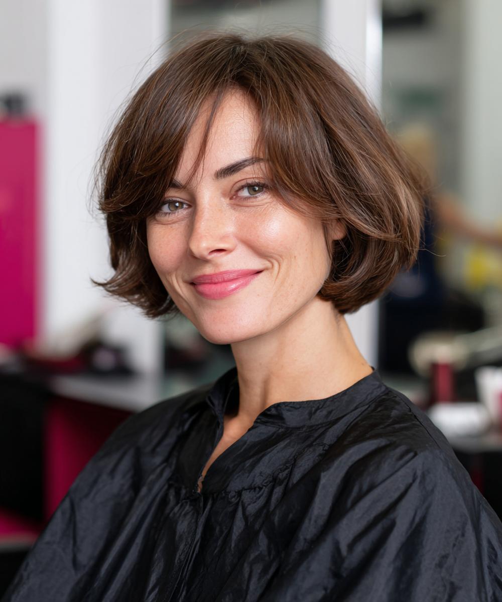 Brauner Gestufter Bob Mit Pony