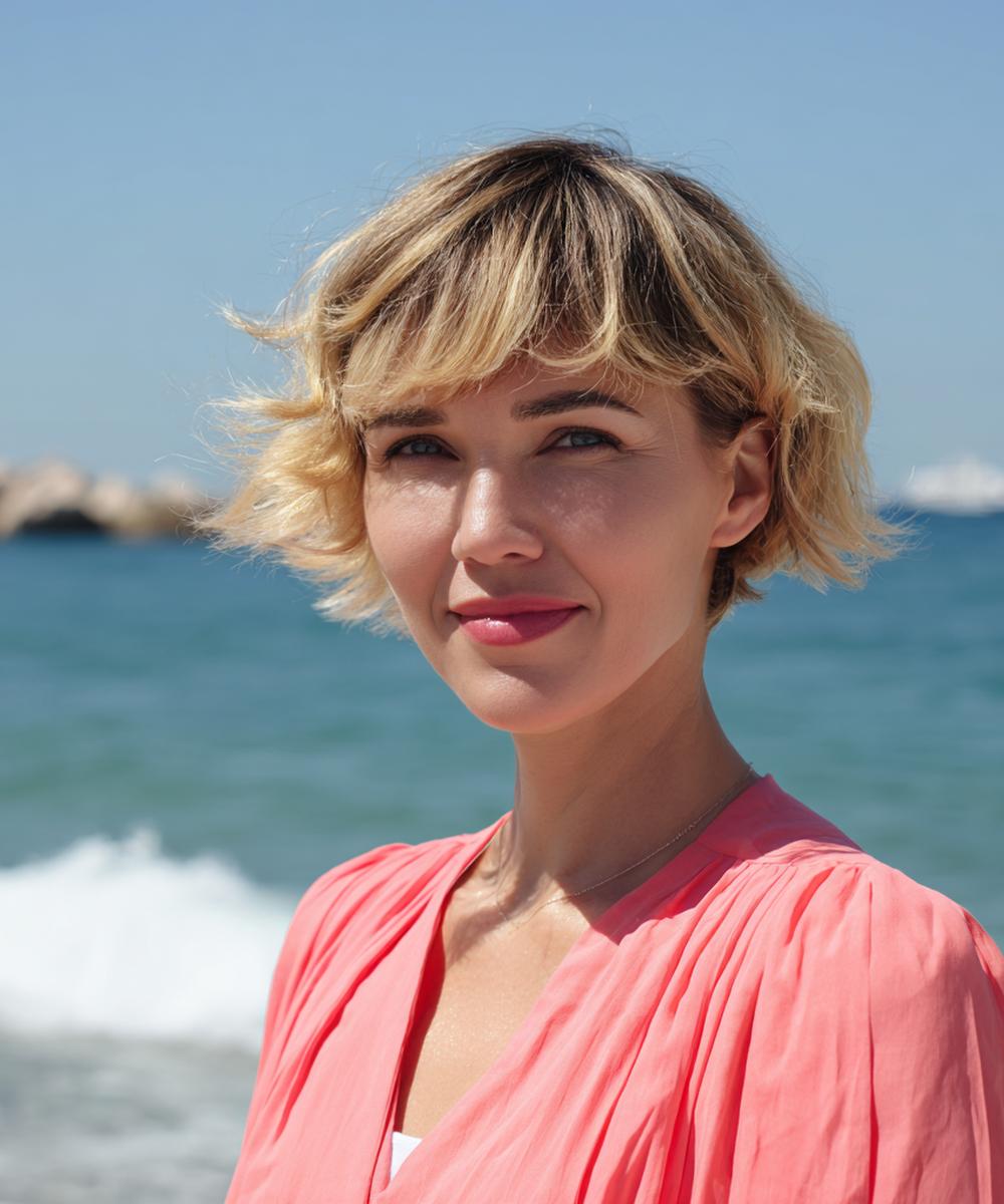 Blonder Wellig Bob Mit Pony