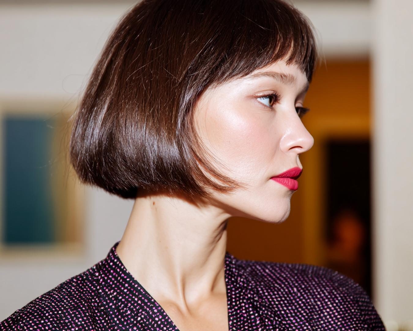 Dunkelbrauner Blunt Bob Mit Pony