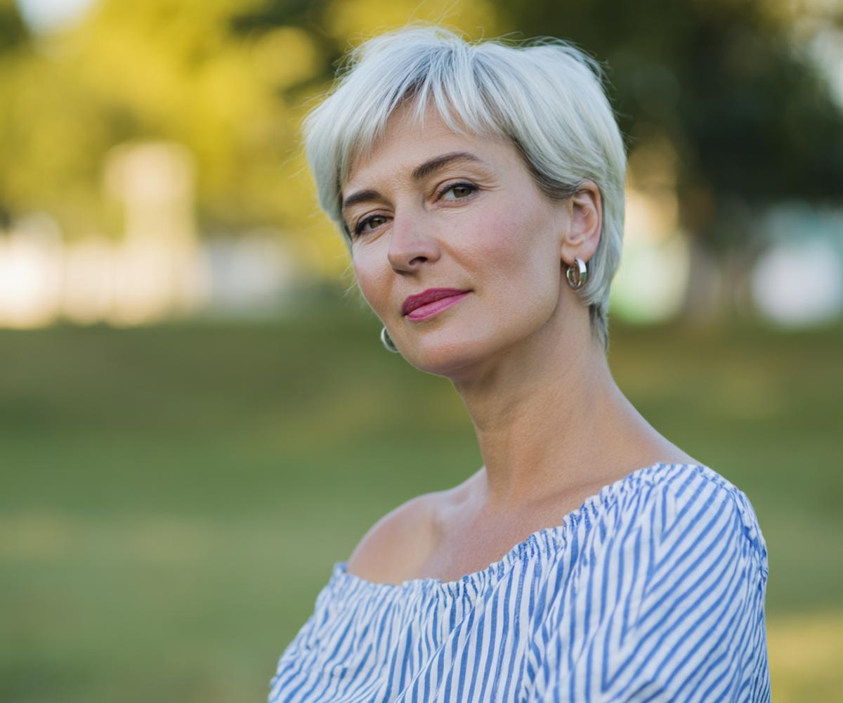 Silbergrauer Kurzhaarschnitt Mit Pony