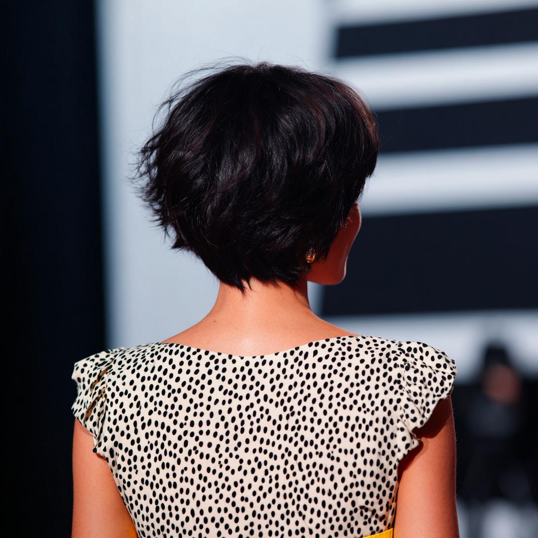 Dunkler Texturierter Kurzhaarschnitt Hinten