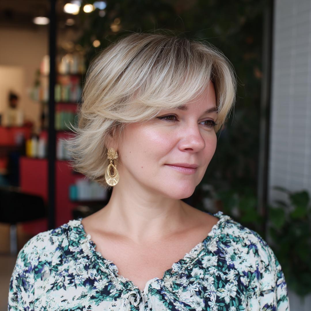 Blonder Gestufter Bob Mit Pony