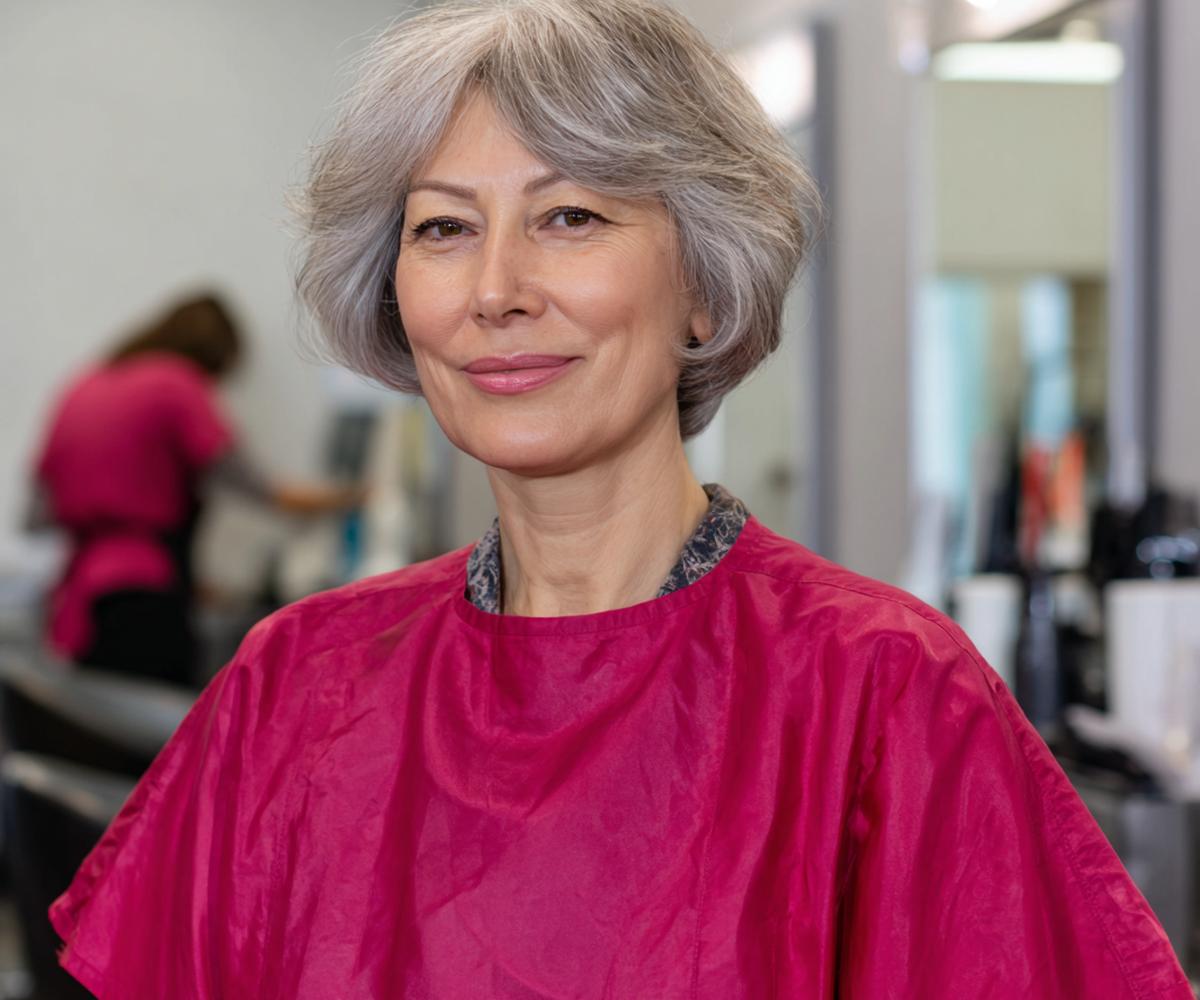 Silbergrauer Gestufter Bob Mittellang