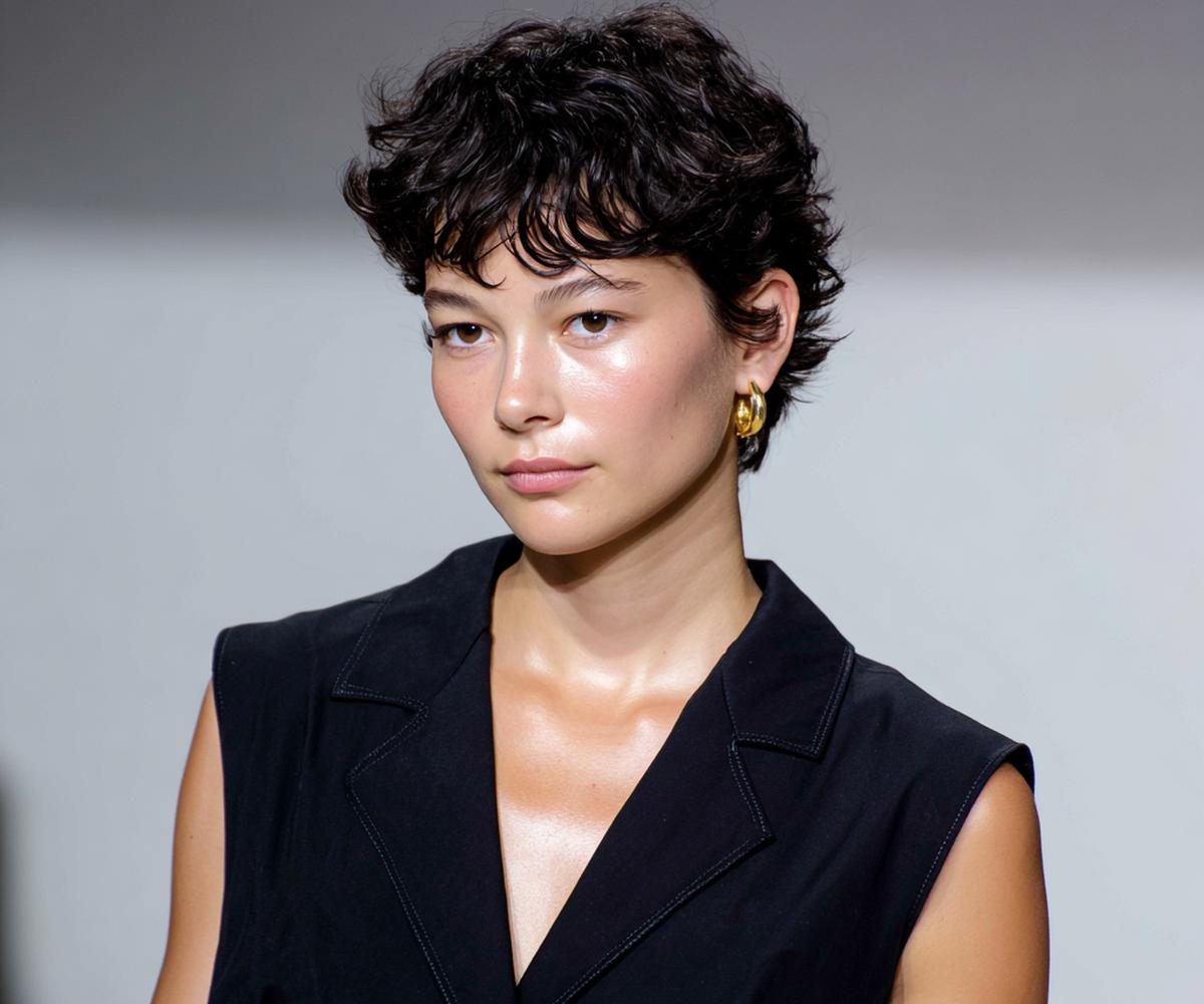 Dunkler Lockiger Kurzschnitt Mit Pony