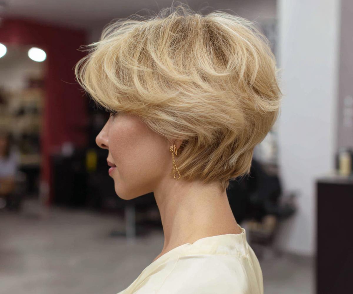 Blonder Gestufter Bixie Seitenscheitel