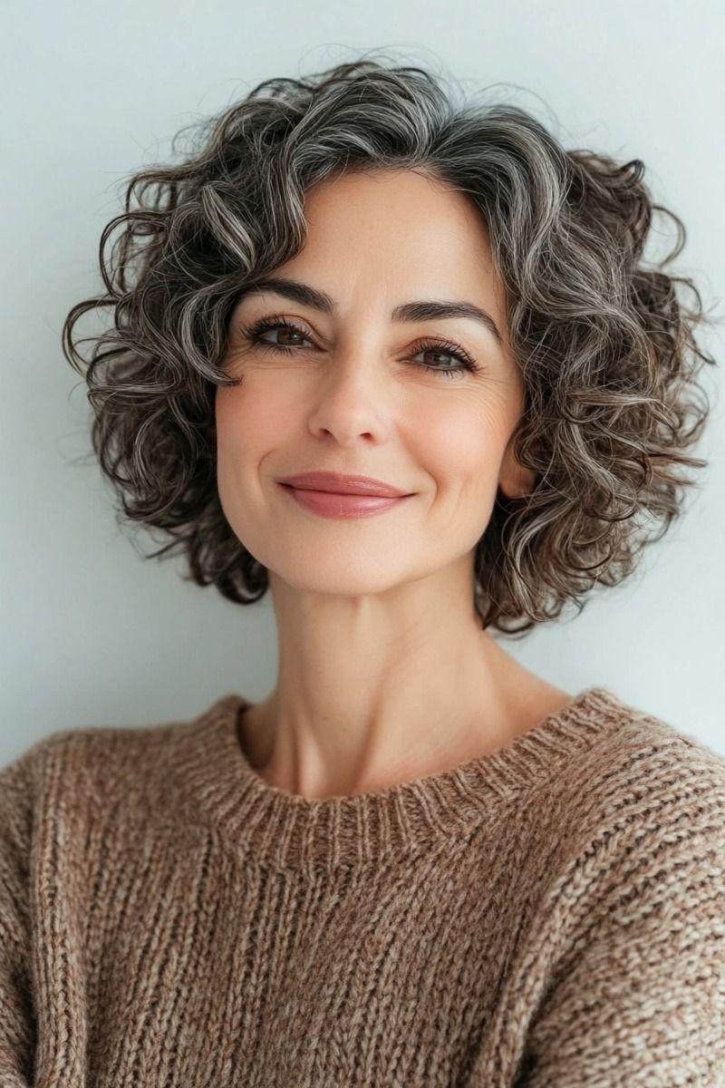 Kurzer Locken Bob Frau ab 50
