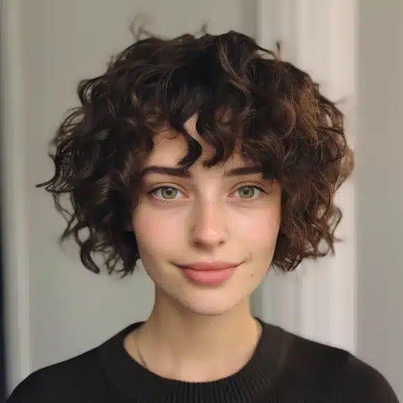 Kurzer lockiger Bob mit fransigem Pony