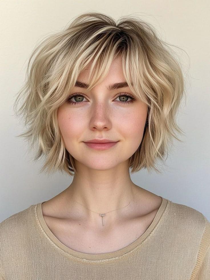 Kurzer Shaggy Bob mit Volumen für feines Haar