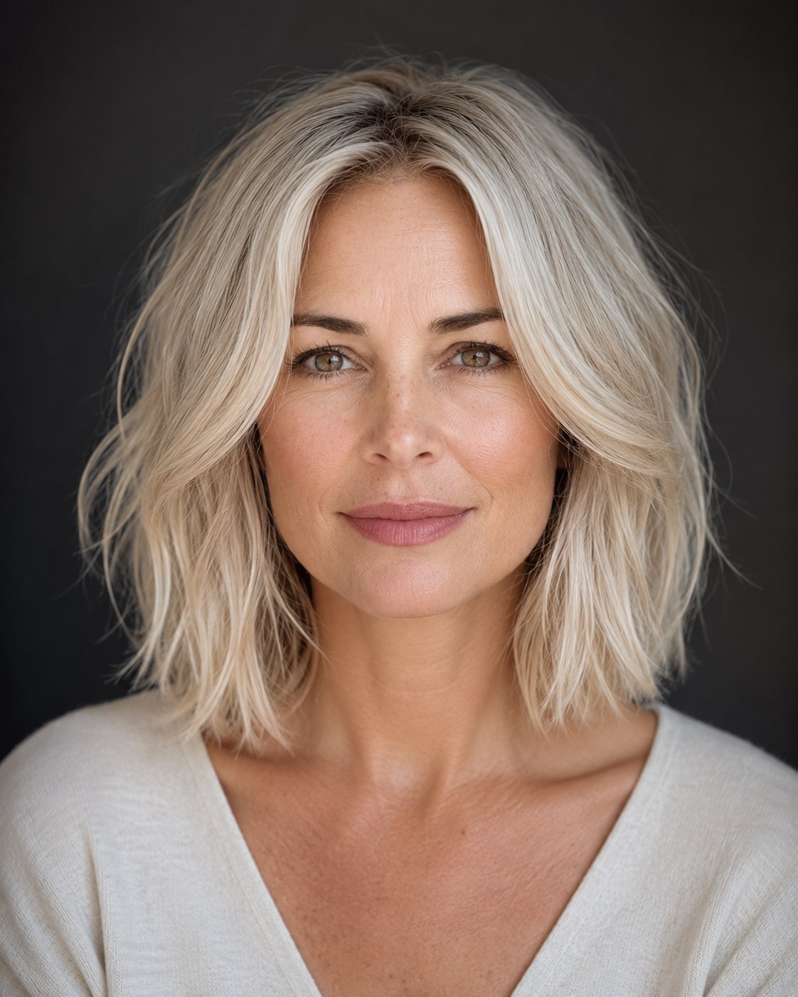 Welliger Longbob mit Mittelscheitel als lässige Layered Bob Frisur ab 50