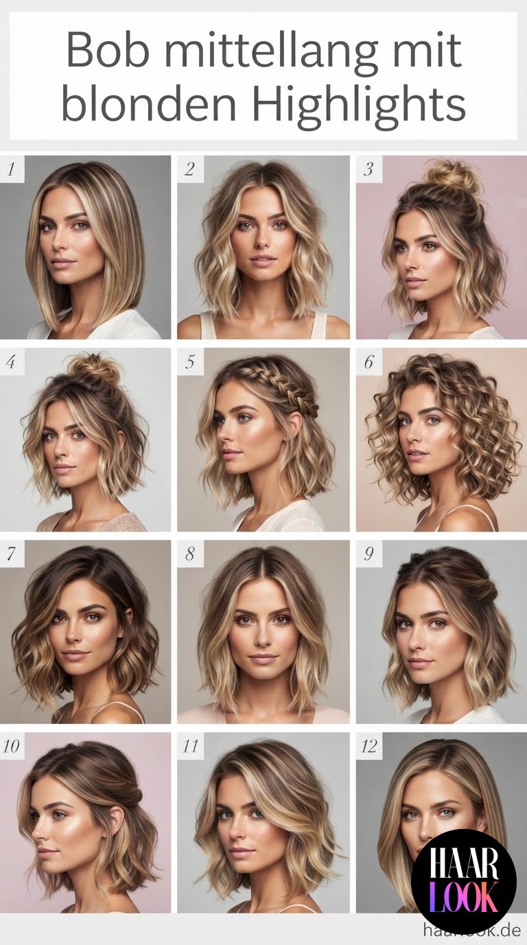 Bob mittellang mit blonden Highlights