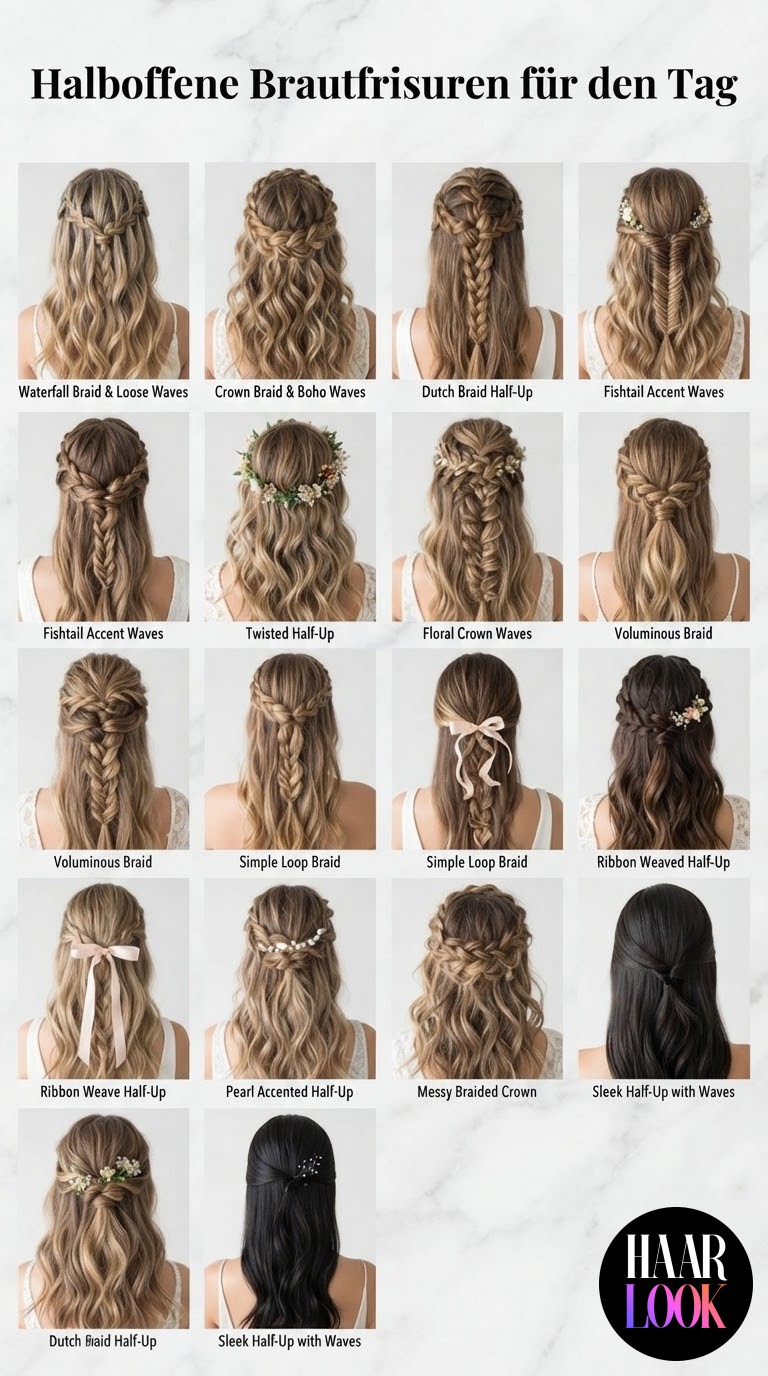 Halboffene Brautfrisuren für den Tag
