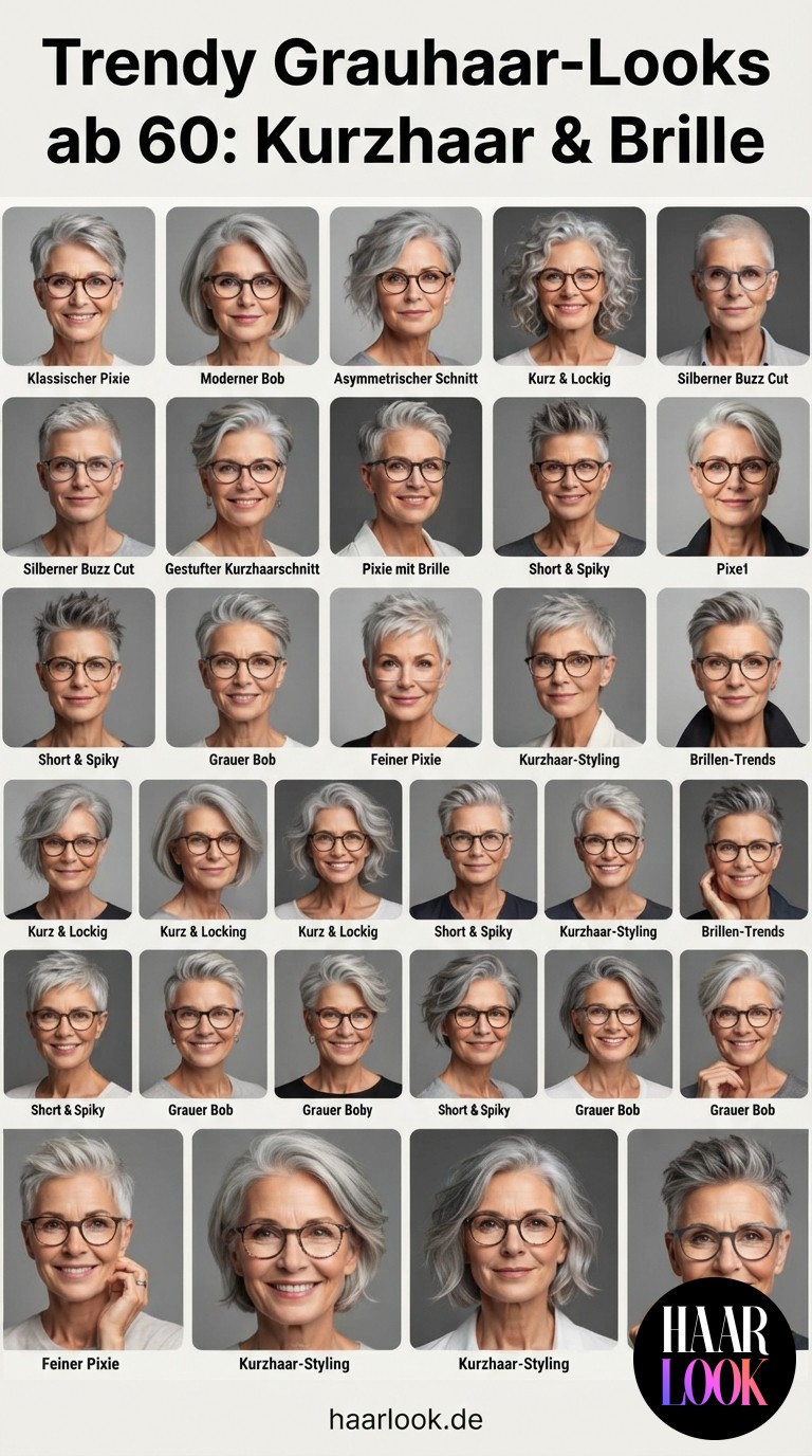 Trendy Grauhaar-Looks ab 60: Kurzhaar & Brille