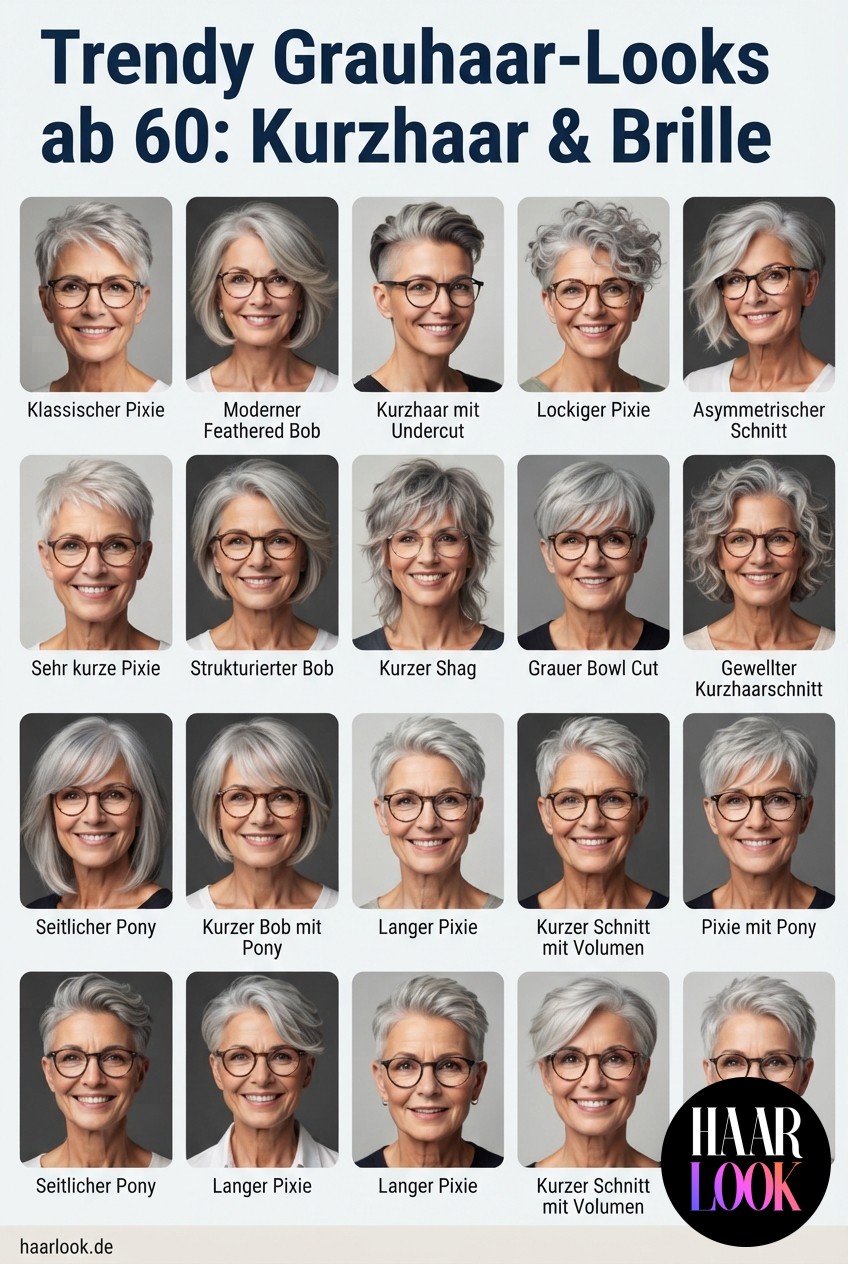 Trendy Grauhaar-Looks ab 60: Kurzhaar & Brille