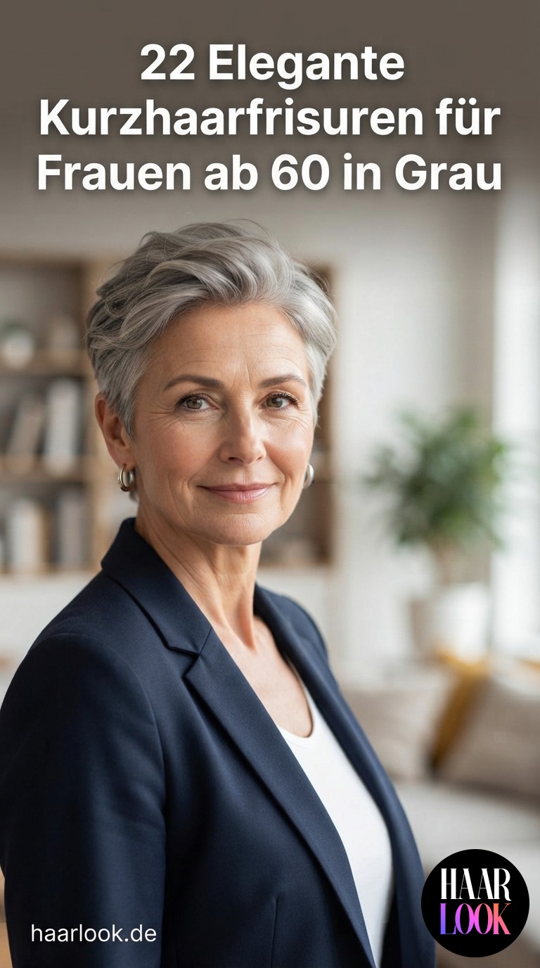 22 Elegante Kurzhaarfrisuren für Frauen ab 60 in Grau