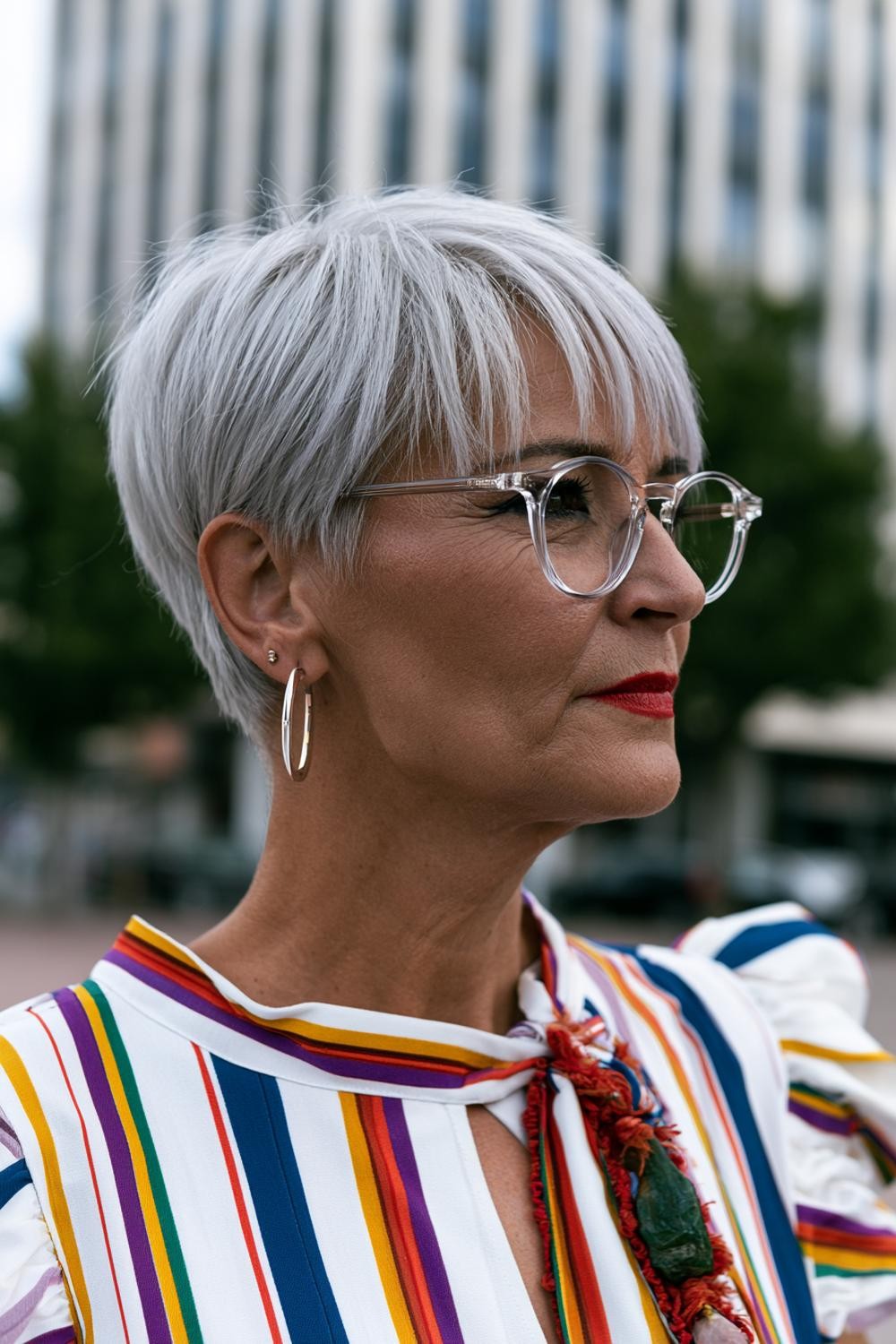 Moderner Pixie mit transparenter Brille