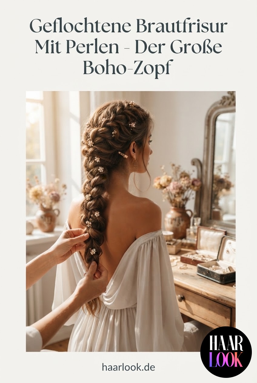 Geflochtene Brautfrisur Mit Perlen - Der Große Boho - Zopf