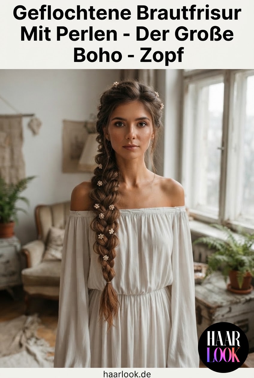 Geflochtene Brautfrisur Mit Perlen - Der Große Boho - Zopf