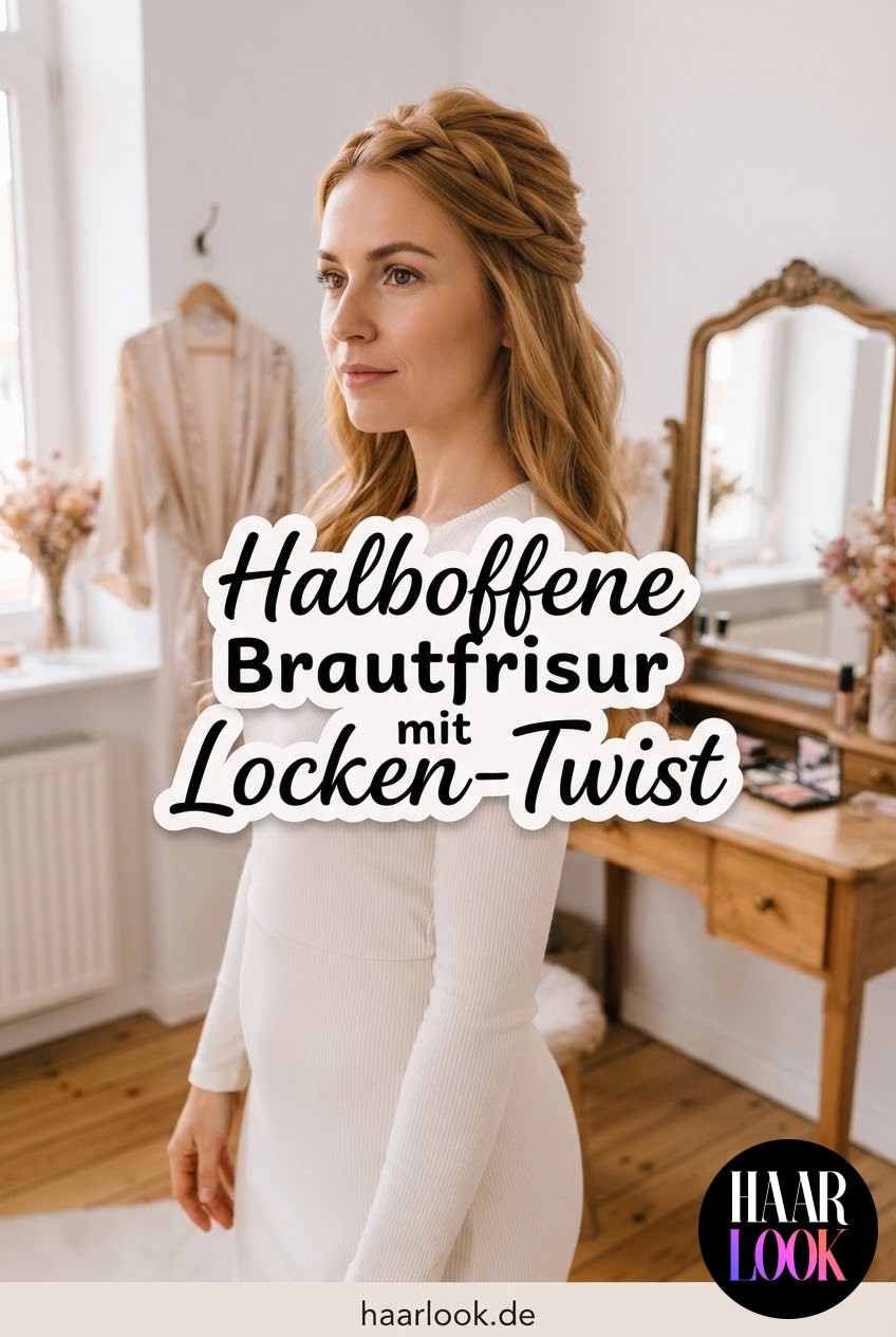Halboffene Brautfrisur mit Locken-Twist