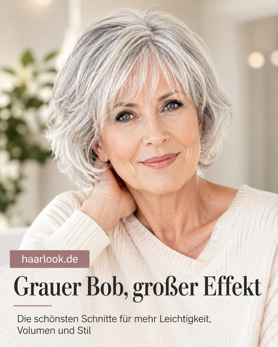 Grauer Bob mit Volumen und Welle als eleganter Vertreter peppiger Frisuren ab 50