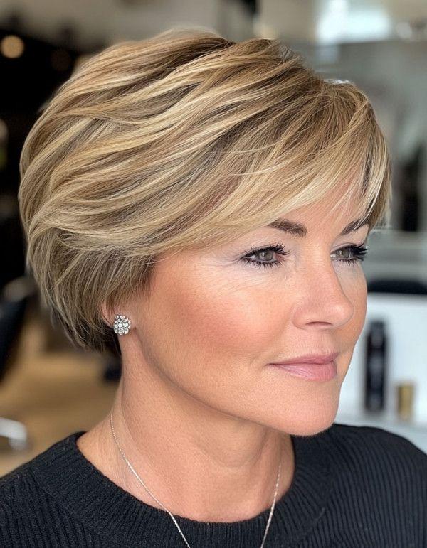 Pixie Cut Frauen ab 50 als heller Pixie Bob
