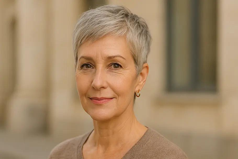 Silberne Kurzhaarfrisur Frau