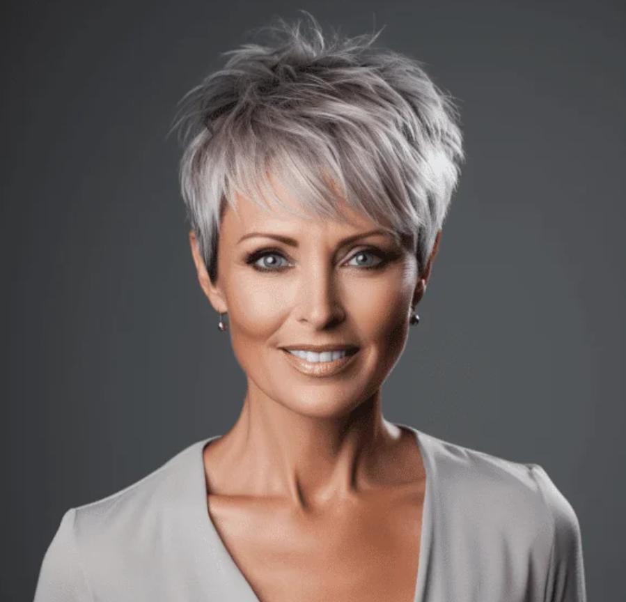 Silberner Pixie Cut für feines Haar