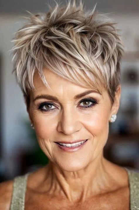 Pixie Cut Frauen ab 50 mit grauem elegantem Haar