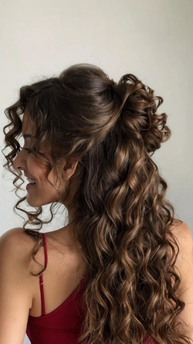 Voluminöse Half Up Dutt Locken festlich